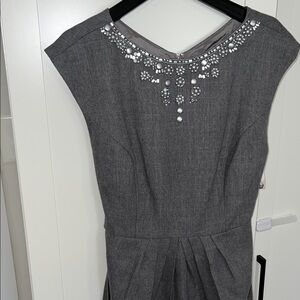 Chetta B Charcoal Dress with Pearl Embellishments